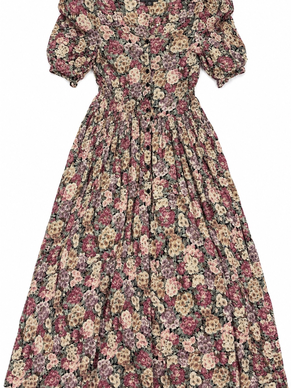 Vintage nostalgia Floral Puff-Sleeve women’s ' Dress - Pink Floral